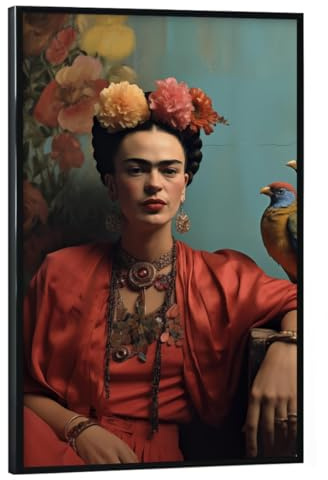 artboxONE Poster mit schwarzem Rahmen 60x40 cm Floral Frida Kahlo Vögel - Bild Frida-Kahlo-gemälde