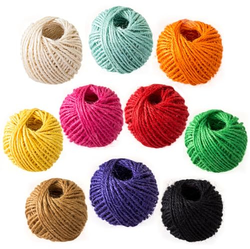 Naler Jute Twine 10 Rolls 82 Feet (25M) 2mm 3 ply Twine String Colorfed Natural Jute String Twine String for Artworks Gift Wrapping Twine Bottles Decorations DIY Craft Home Garden Decor