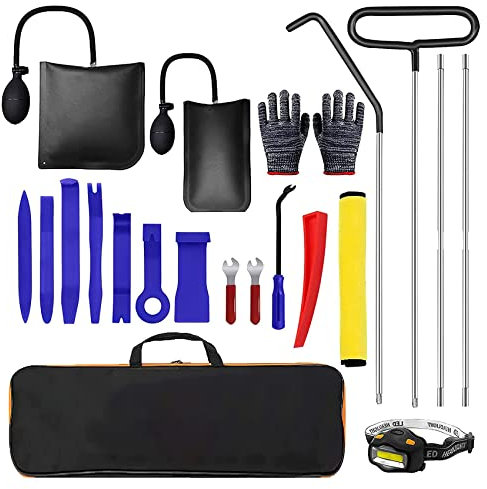 Yokomu 21 StüCke Auto Lockout Satz Luftkeil Einfacher Einstieg Lange LED Licht Verschluss Handschuhe Handtuch Essential Multifunktions Werkzeug