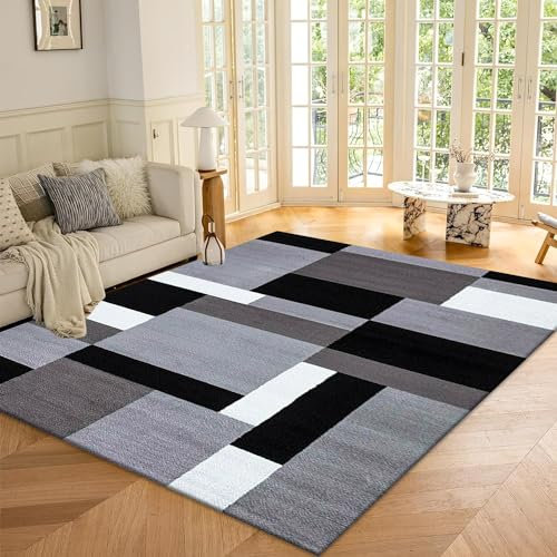 Rugs Inn Kilas Rugs for Indoor - Super Soft Distressed Low Pile Hallway Living Room Bedroom Kitchen Entryway Large Area Rug Carpet Mat- Grey Black, 120 x 170 cm