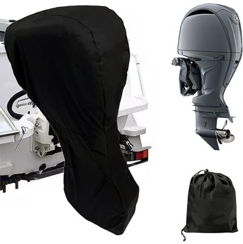 Außenborder Abdeckung, Bootsmotor Außenbordmotorabdeckung Wasserdicht 420D Oxford-Stoff Außenbordmotor Schutzmaske Vollständige Abdeckung für bis zu Lang 190cm Umfang 226cm Motor, 100-150 PS