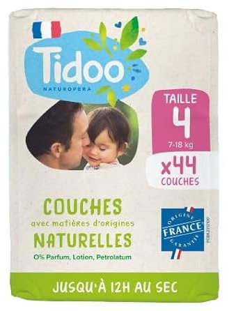 Couches écologiques voile naturel T4 7-18kg, jumbo paquet de 44 couches