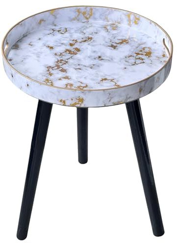 Simmer Stone Plastics Indoor Tray with Detachable Three Wooden 17.7 Inch Legs, Versatile Side Table with Tray Design, Perfect for Coffee, Tea, and Relaxation Time (Marble white)