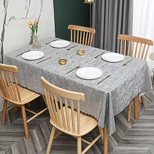 JIALIANG Tischtuch 140x180cm Grau PVC Tischdecke Quadrat für Küche Esstisch Kunststoff Wischtuchreinigung Tischdecke für Indoor Outdoor