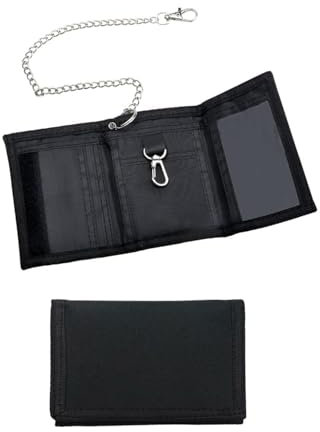 Slim Wallet Trifold Wallets for Boys with Chain Clip Zipper, Fabric Wallet for Paper Currency, Coins, Bank Cards, Key, Handy Velcro Purse for Travel, Sports, Teenagers, Kids, Men