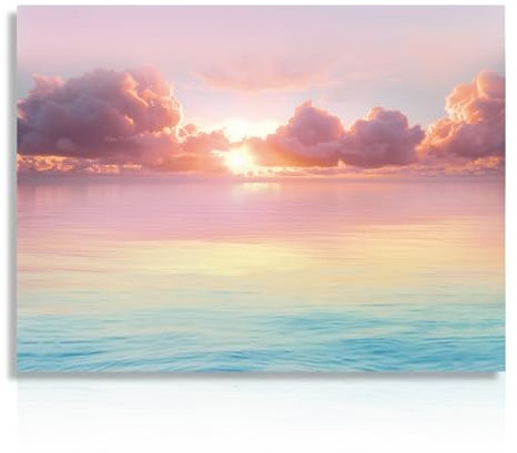 Dazzlewall Poster Murale Oceano Sunrise Rosa Blu Spiaggia Paesaggio marino Quadro su Tela per Camera da Letto Soggiorno Decor 12x16 in Senza Cornice