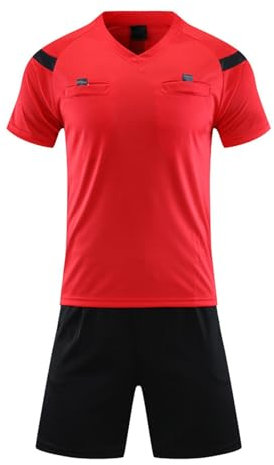 ARBOEE Herren Schiedsrichter Uniformen Fußball Trikot Set, Fußball-Schiedsrichter-Kostüm, Ref. Uniform, kurzärmelig, Fußballtrikot, Schiedsrichter-Kostüm (Rot,XL)