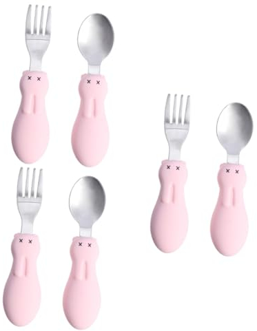 VICASKY 3juegos Cubiertos Infantiles De Inoxidable Cucharas y Tenedores Para Bebés Utensilios Para Alimentación Diseño De Mango Corto Para Entrenamiento Comidas