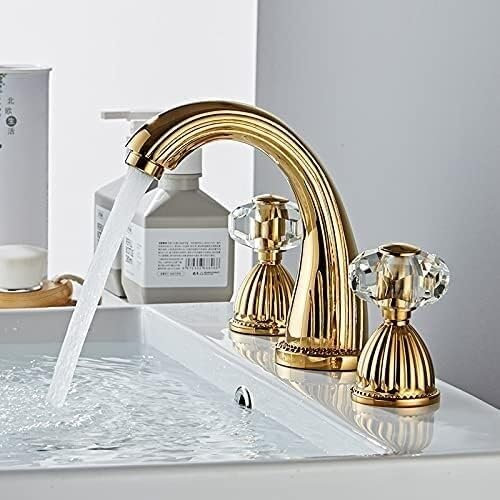 Robinets De Lavabo en Bronze Antique à 3 Trous Mélangeur Répandu en Or Noir Chrome Eau Froide Robinet Lavabo Salle De Bain Gold