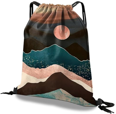 Deokke Rucksack mit Kordelzug,Wasserdicht Sportbeutel, für Sport, Gym, Strand Reisen,Nette ästhetische Sackpack Geeignet für Männer und Frauen (S16-Mountain)