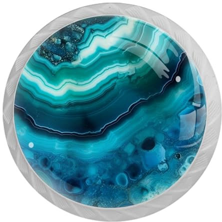 NEWzone 4 Pack Drawer Knobs Blue Marble Agate Cabinet Knobs Crystal Glass Knobs Pulls Handles for Kitchen Cabinet Hardware Cupboard Door Dresser Wardrobe Home Decor