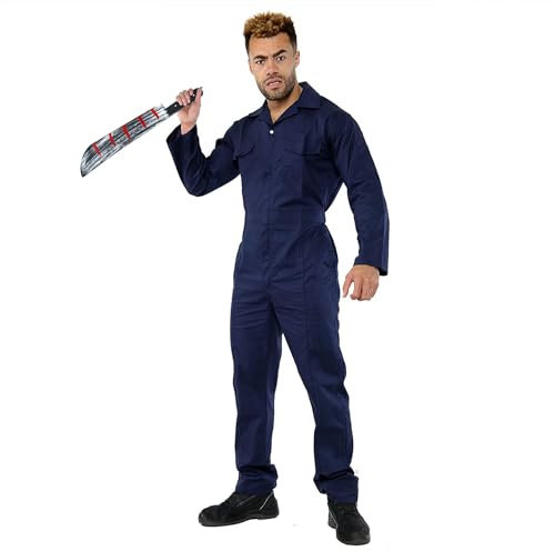 The Fancy Dress Mens Coverall Boiler Jumpsuit With Long Machete Knife - Scary Halloween Costumes For Adults Size Large
