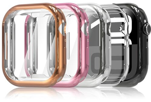 Hianjoo 5*Stück Hülle mit Schutzfolie Kompatibel für Apple Watch Series 10 46mm, Rundum-Abdeckung Silikon Displayschutz Hülle, Schutzhülle Kompatibel für Apple Watch 10 46mm