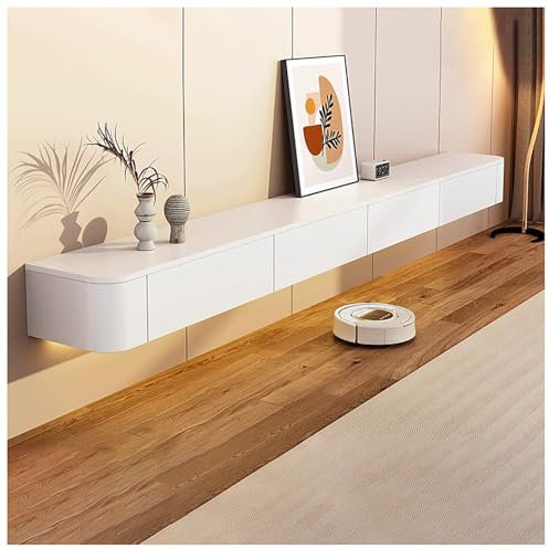 Floating TV Unit Cabinet, Wall Mounted TV Shelf, Standing Or Hanging TV Lowboard, Entertainment Center Media Console For Living Room(White,200x24x20cm)