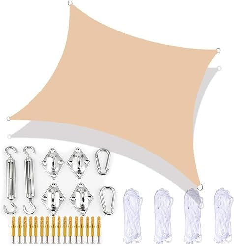 Voile d'ombrage rectangulaire robuste avec kit de fixation, imperméable, anti-UV et lavable, idéal pour terrasse, jardin 15