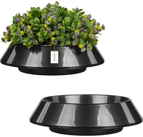 botle Lot de 2 pots de fleurs ronds pour cimetière - Diamètre : 25 cm - En plastique - Graphite brillant - Arrangements floraux de pierres tombales - Pour fleurs vivantes et artificielles