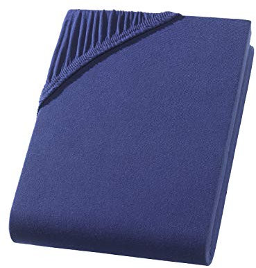 Spannbettlaken 90x200-100x200 cm - Jersey Spannbetttuch 100% Baumwolle - Komfort Bettlaken für Matratzen bis 30 cm Höhe, Spannbettlaken Farbe Navyblau