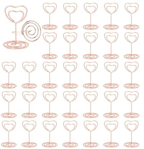 ZYEKIU 30 Pièces Or Rose Porte Nom Table, Porte Photo Pince, Porte Photo sur Pied, Porte Cartes de Table pour Mariages, Porte Numero de Table, pour Banquets Fêtes Saint Valentin (Cœur)