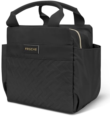 Linkidea Lunch Bag for Women, Large Leak Proof Lunch Tote Cooler, Lunch Tote Bag with Bottle Holder and Side Pockets, Compatible with NatraProw, Lovina, Caperci (Black)