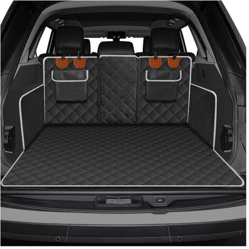 WEQTYSAB Hundedecke Auto Kofferraum Schutzmatte, für Cupra Leon Sportstourer KL I 2020-2024, Wasserdicht Und Kratzfest, Schwarz, Oxford-Gewebe, Polyester