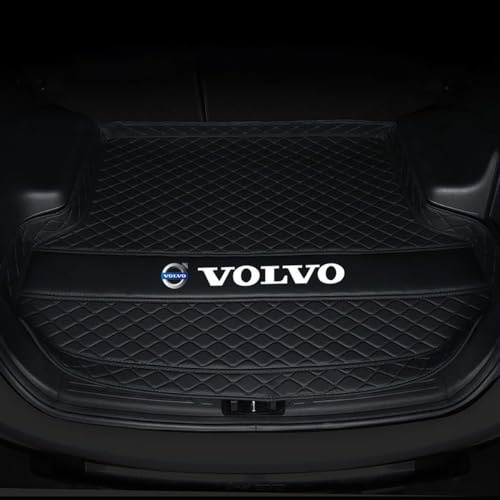SJSHOPS Leder Kofferraummatte für Volvo V40 2013-2024,wasserdichte Cargo Schutzmatte mit Logo,Antirutsch Kofferraumwanne Kratzfeste Auto Kofferraummatte Allwetter, Black