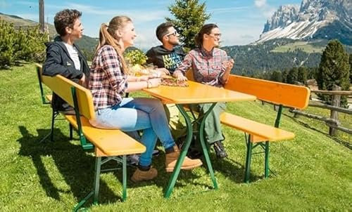 Bierzeltgarnitur Biergartengarnitur Festzeltgarnitur Klappgarnitur mit Tischgestell Beinfreiheit mit Bankrückenlehnen 1 A Brauereiqualität mit 50cm Tischbreite direkt vom Hersteller Länge 220cm Natur