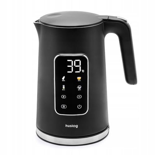 Huslog Bouilloire Électrique 1,7L avec Écran Tactile, 5 Programmes, Température Réglable 40–100 °C, Fonction Maintien au Chaud, Acier Inoxydable, Chauffe Rapide 2200W, Sans Fil, Noir