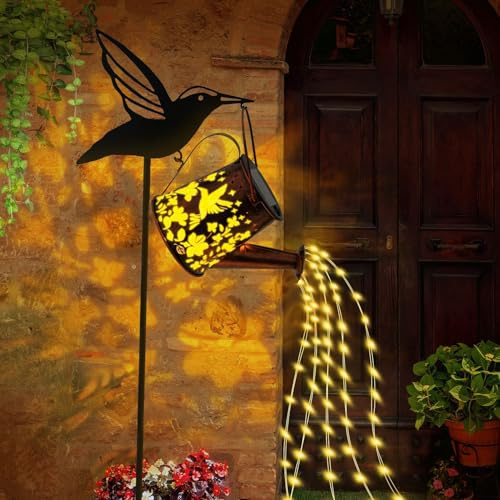 Solar Giesskanne für Außen,Solar Lichterkette Aussen Garten Deko,Led Solar Gartendeko Solarlaterne,Wasserdicht LED Lichterketten für Außen Gartenbeleuchtung,Rasen,Terrasse Aussenleuchte (Vogel)
