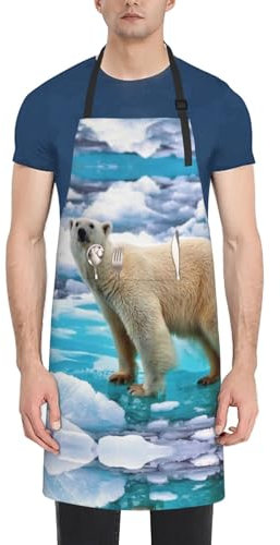 Bear Ice Schürze für Erwachsene, für Küche, Kochen, Malen, Grillen, verstellbare Schürze, Schwarz , One size
