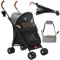 DWVO Hundewagen Hundebuggy für Hunde & Katzen bis 11,3 kg, Faltbar klappbar, Haustiere Buggy mit Kissen, Aufbewahrungskorb, Haustier-Kinderwagen 45,7x83x114cm, Katzenwagen (Grau Schwarz)