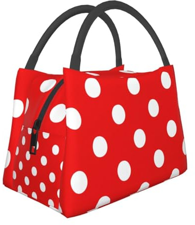 LRHCNZDCP Isolierte Lunchbox-Tasche für Damen und Herren, Rot und Weiß mit Punkten, wiederverwendbare Kühltasche für Reisen, Büro, Schule, Picknick, Strand