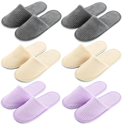 AsyinXson 6 Paar GäStehausschuhe Hotelslipper,Bunt Duschschlappen Badelatschen,Waschbar Antirutsch Korallenvlies Zehen Universalgröße 28.5 * 11cm für Hotel Reisen Heim Gast Verwenden