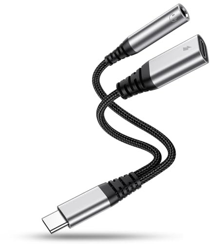 USB C auf Klinke 3,5mm Adapter, 2 in 1 Kopfhörer Adapter und Laden, USBC zu Schnellladung Aux Audio für iPhone 16 15 Plus Pro Max, iPad Pro Air Mini, Samsung S25 S24 S23 S22 S21 S20 Ultra, Google usw
