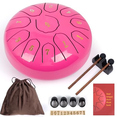 Amkoskr Regentrommel für Draußen Stahlzungentrommel Instrument für Yoga und Meditation - 6 Zoll 11 Töne C-Dur(Rosa)