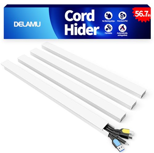 Delamu 144 cm Cache-câble, Cache-câbles pour 3-4 câbles sur le mur, Cache-câbles de gestion de câbles de qualité supérieure pour les fils, Cache-câbles peignables pour la télévision, Kit de