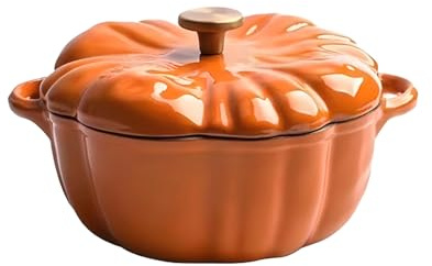 Slow Cooker aus emailliertem Gusseisen in Kürbisform mit Deckel und Antihaftbeschichtung – backofengeeignet zum Schmoren, Kochen, Backen, Braten, Braten, Braten, Einmachen