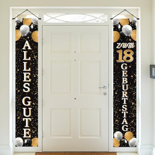 18. Geburtstagsbanner Deko, 18. Geburtstag Tür Banner | Banner 18. Geburtstag Junge Mädchen, Schwarz Gold Happy Birthday Türbanner 18. Hintergrund Dekoration, 180 x 30cm