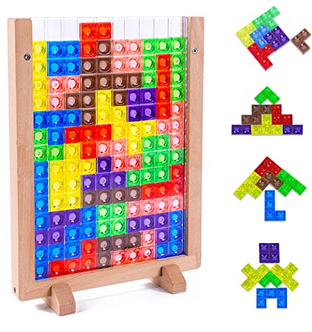 Withosent Tetris Spiel Puzzle Set Kinder, Montessori Spielzeug ab 3 4 5 6 Jahre, 3D Transparentes Gehirn Spielzeug aus Kunststoff, mit 42 Bunte Blöcke, Intelligenz Geschenk für Jungen Mädchen