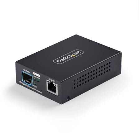StarTech 10GbE Open SFP+ Glasfaser Konverter, 10GBASE-X (MCM10GSFP2) | RJ-45 auf 10GBASE-X SFP+, Single-Mode oder Multi-Mode, 16K Jumbo Frames, Auto MDI-X