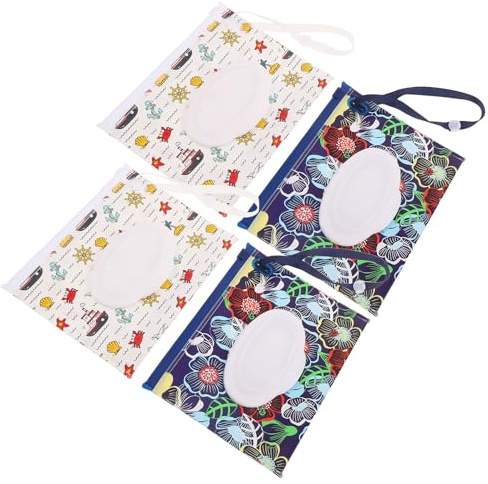 Mikikit 4pcs Wet Wipes Bag Travel Case Portable Wipe Holder Sealed Storage for Nursery Changing Table Use
