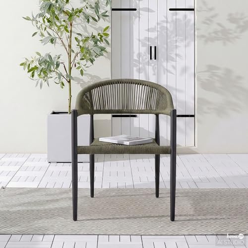 home24 Gartenstuhl in Anthrazit mit wetterfestem Polyrattan, Pulverbeschichtetes Aluminium mit strapazierfähigem Kunststoffgeflecht, Modernes Sitzmöbel für den Einsatz am Gartentisch