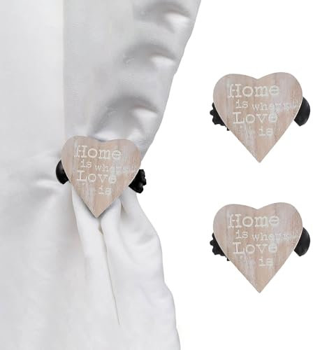 Evideco - Embrasses, Pinces à Rideaux Décoration ou Voilages, en Bois, Modèle Home Sweet Home, Couleur Taupe, 2 Pièces
