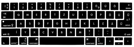 MMDW Housse de clavier en langue hongroise compatible avec MacBook Pro 13 15 2019 2018 2017 2016 avec Touch Bar et Touch ID Modèle : A2159 A1989 A1706/A1990 A1707, version américaine et européenne