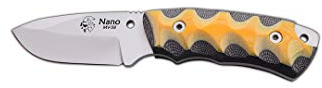 J&V Adventure Knives JV Cuchillo Nano 2,0 MICARTA Bicolor para Caza, Pesca, Supervivencia y Bushcraft Realizado en Albacete + Portabotellas de Regalo