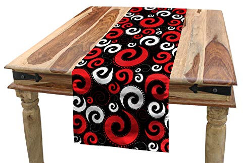 ABAKUHAUS Rot und Schwarz Tischläufer, Spiralen und Punkte, Esszimmer Küche Rechteckiger Dekorativer Tischläufer, 40 x 180 cm, Anthrazit grau Weiß