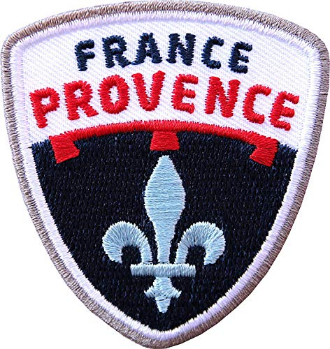 2 x Aufnäher Provence France 55 x 60 mm gestickt/Frankreich Lilie Fleur Marseille Nizza Avignon Arles/Aufbügler Flicken Patch Sticker Bügelbild/Patches für Kleidung Jacke/Reiseführer