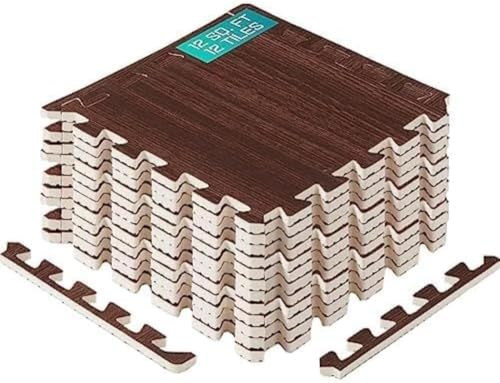 Yes4All 6LWD Interlocking Eva Borders – Foam Floor Mats for Gym Equipment (24 Grey– 6 pcs), I. 12 Square Feet (12 Tiles) -Walnut Wood Dark, 12sqft (12'' x 12'')