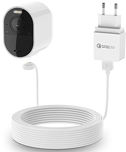 Ladekabel BECEMURU Quick Charge 3.0 & Akku-Ladeadapter mit wetterfestem Magnetkabel für Arlo Ultra1/2, Arlo Pro 5/4/3-Überwachungskamera(Weiß) (30ft/9m, 2 Packs)