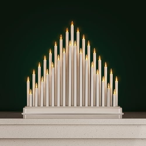 HomeZone Marco Paul Christmas White Faux Pipe Candle Bridge - Battery Operated 33 Warm White Candles Christmas Lights - Festival Accessories for Table Window Candle Arch Christmas Decorations