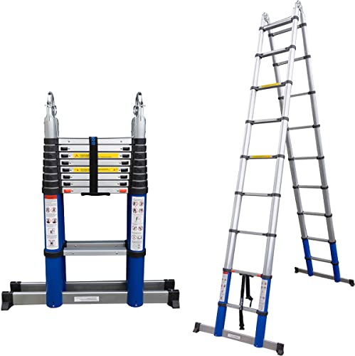 ALDORR 6,20M Échelle Télescopique Pliante avec Barre Stabilisateur en Aluminium - Escabeau télescopique - Charge maximale 150 kg - Mécanisme de Rétraction Souple (Soft-Close)